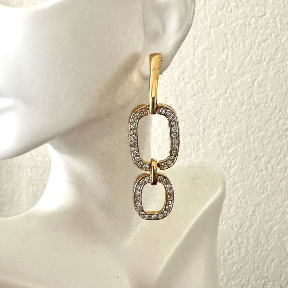 Gold tone rhinestone drop earrings